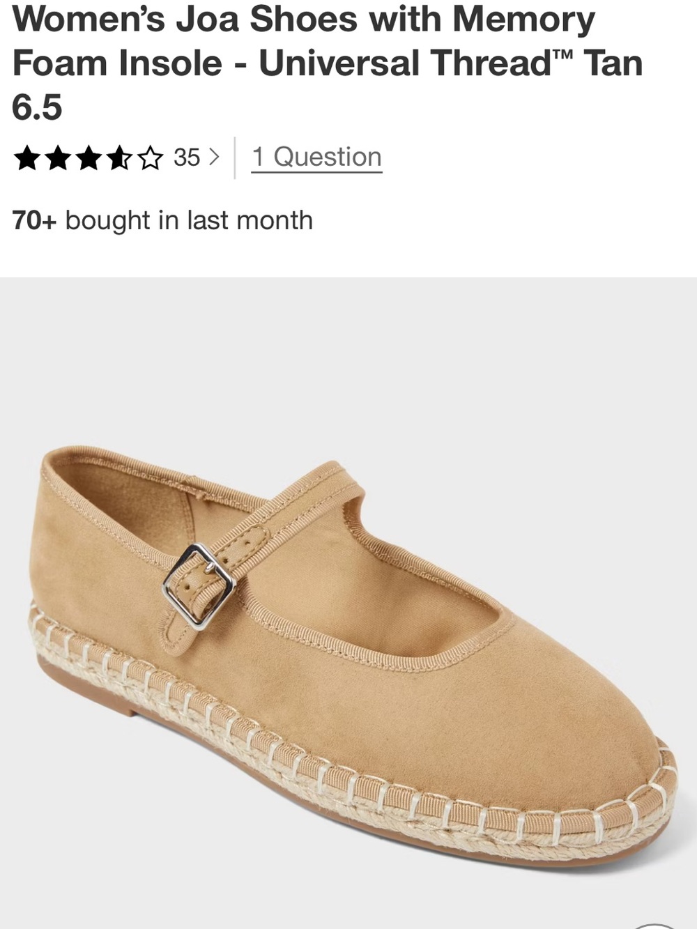 Universal Thread 6.5 Joa Tan Mary Jane jute fabric Espadrille